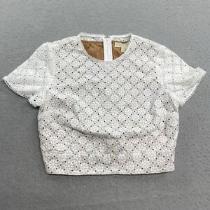 Michael Kors Shirt Womens 0 White Eyelet Crop Top Lined Zip